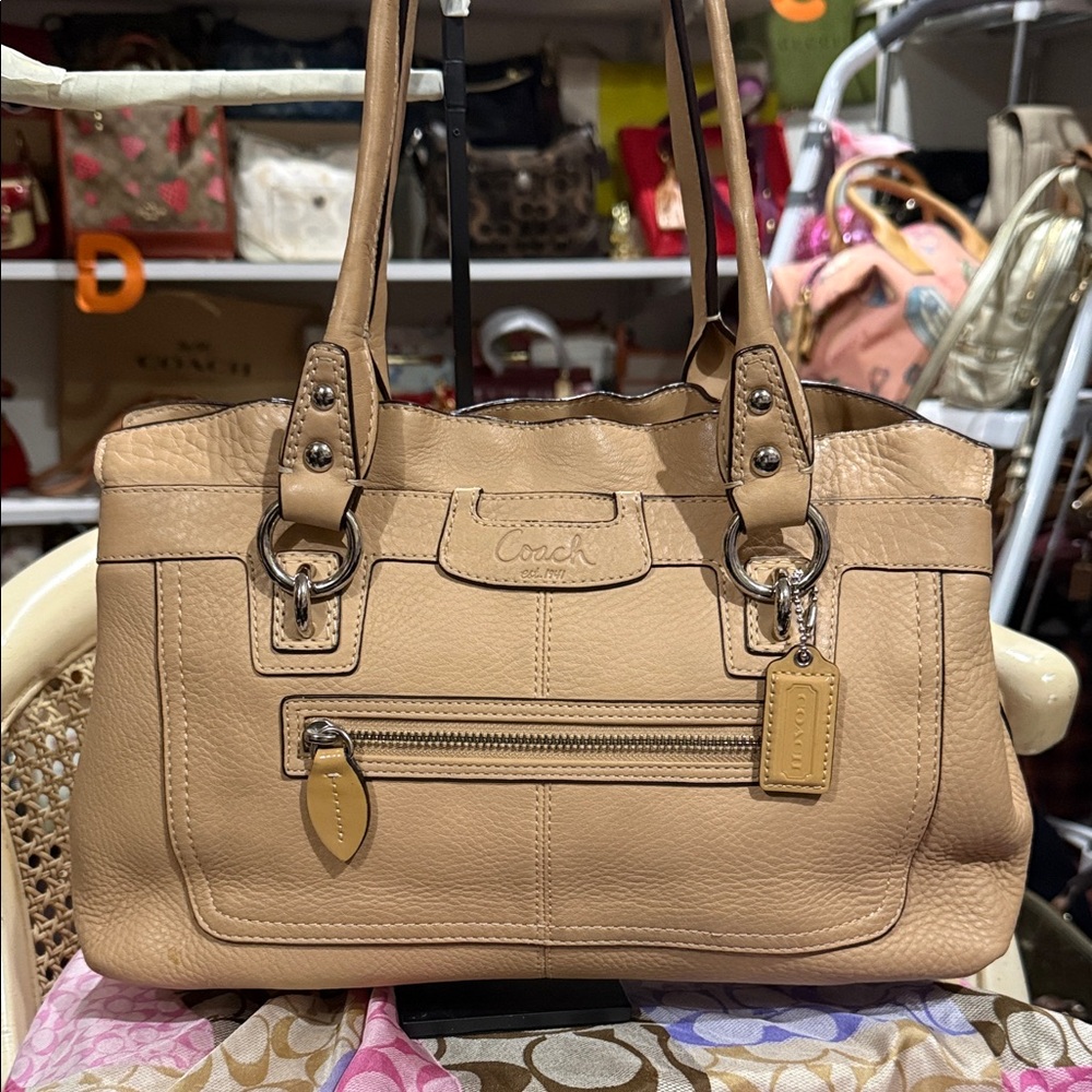 Coach Hampton Calfskin Leather Tan  Leather Shoulder Bag